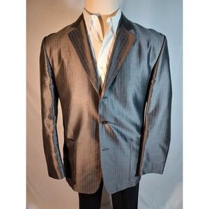 Donna Karan New York Sport Coat Mens Large Gray Stripe Cotton Silk Made In Italy